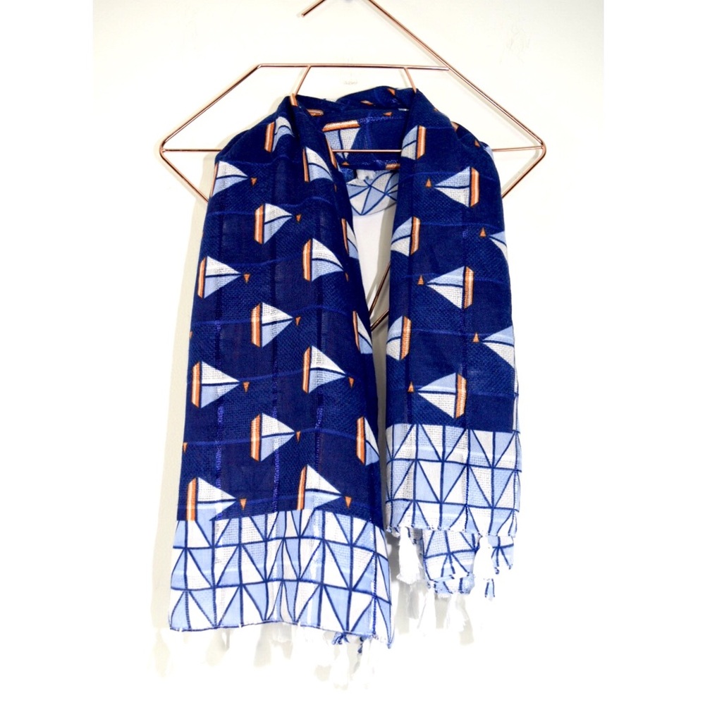Nautical Soft Geometric Sailboat Tassel Scarf